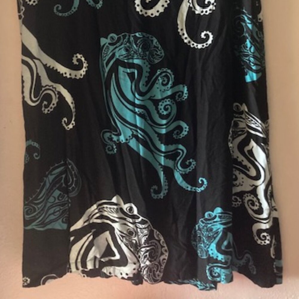 WAHINE TOA HAWAIIAN OCTOPUS-TAKO DRESS ALOHA MADE RESORT WEAR BLK/WHT/BL LOVELY - Picture 4 of 15
